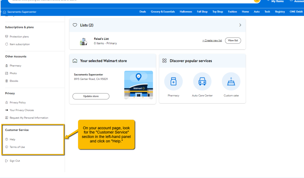 Customer Service section in the left hand panel and click on Help.png